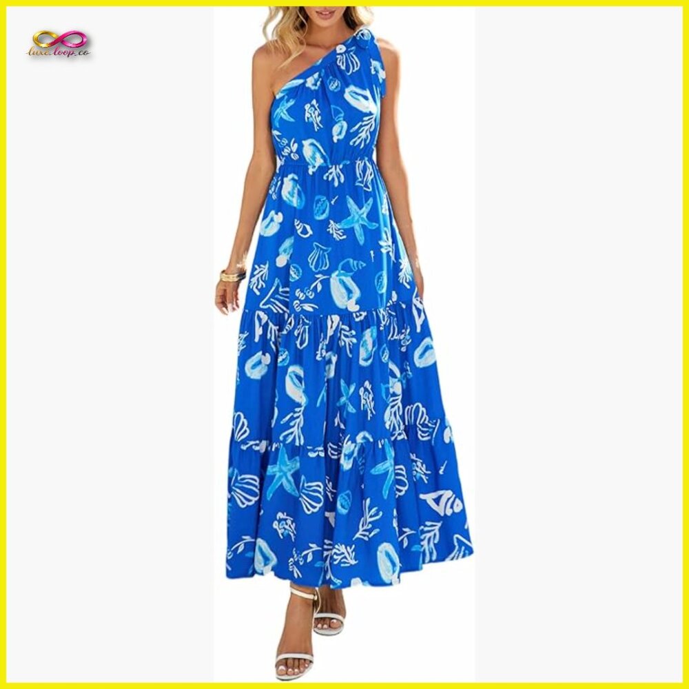 One Shoulder Maxi Dress Floral Boho Summer Beach Wedding Guest Swing